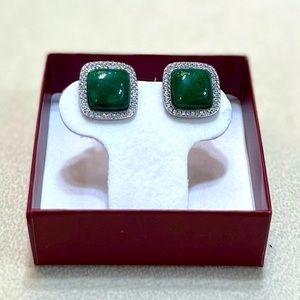 925 earring cz and Jade color stone .